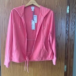Chico’s Caliente Coral Tie Front Hood Jacket